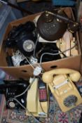 A BOX OF VINTAGE TELEPHONES, to include rotary dial examples 706L, 746, 706F, 8746G, Freeway push
