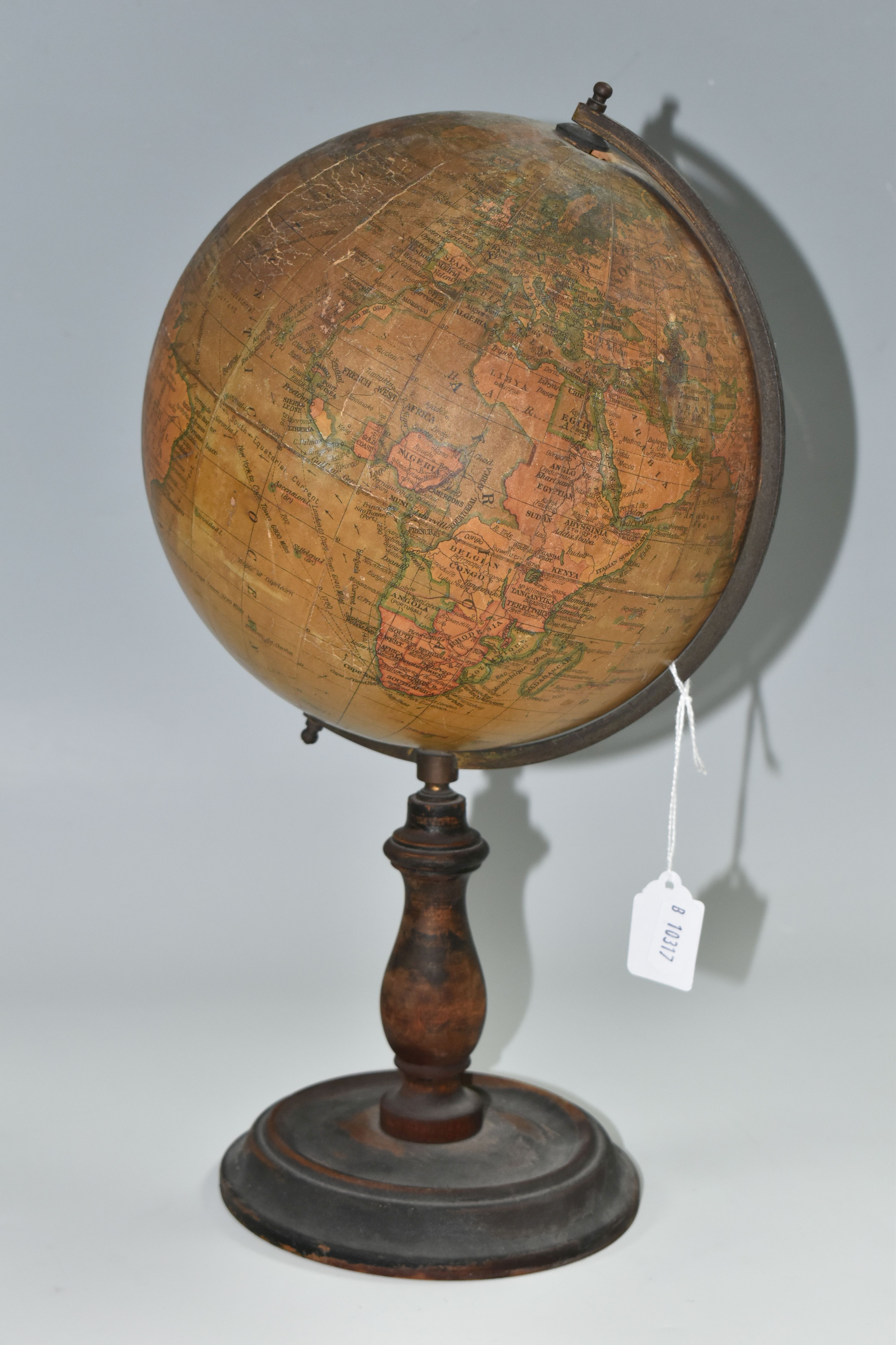 A SMALL 'GEOGRAPHIA' DESK TOP GLOBE, 8 inch terrestrial globe, on an ebonised wooden stand, height - Image 3 of 7