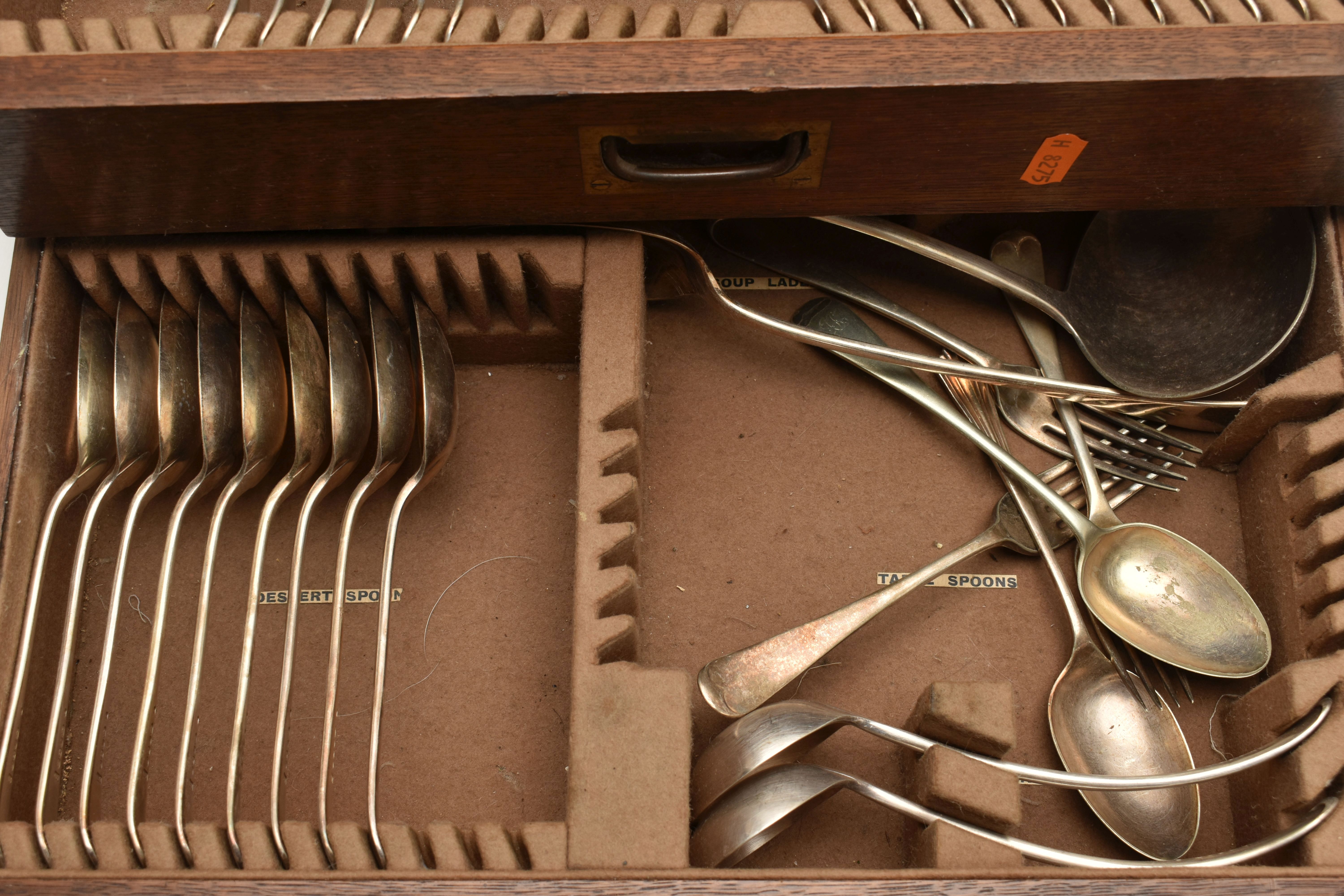 A LARGE WOODEN CANTEEN, box signed 'Evans & Matthews', incomplete ivorine handled cutlery set - Image 2 of 5