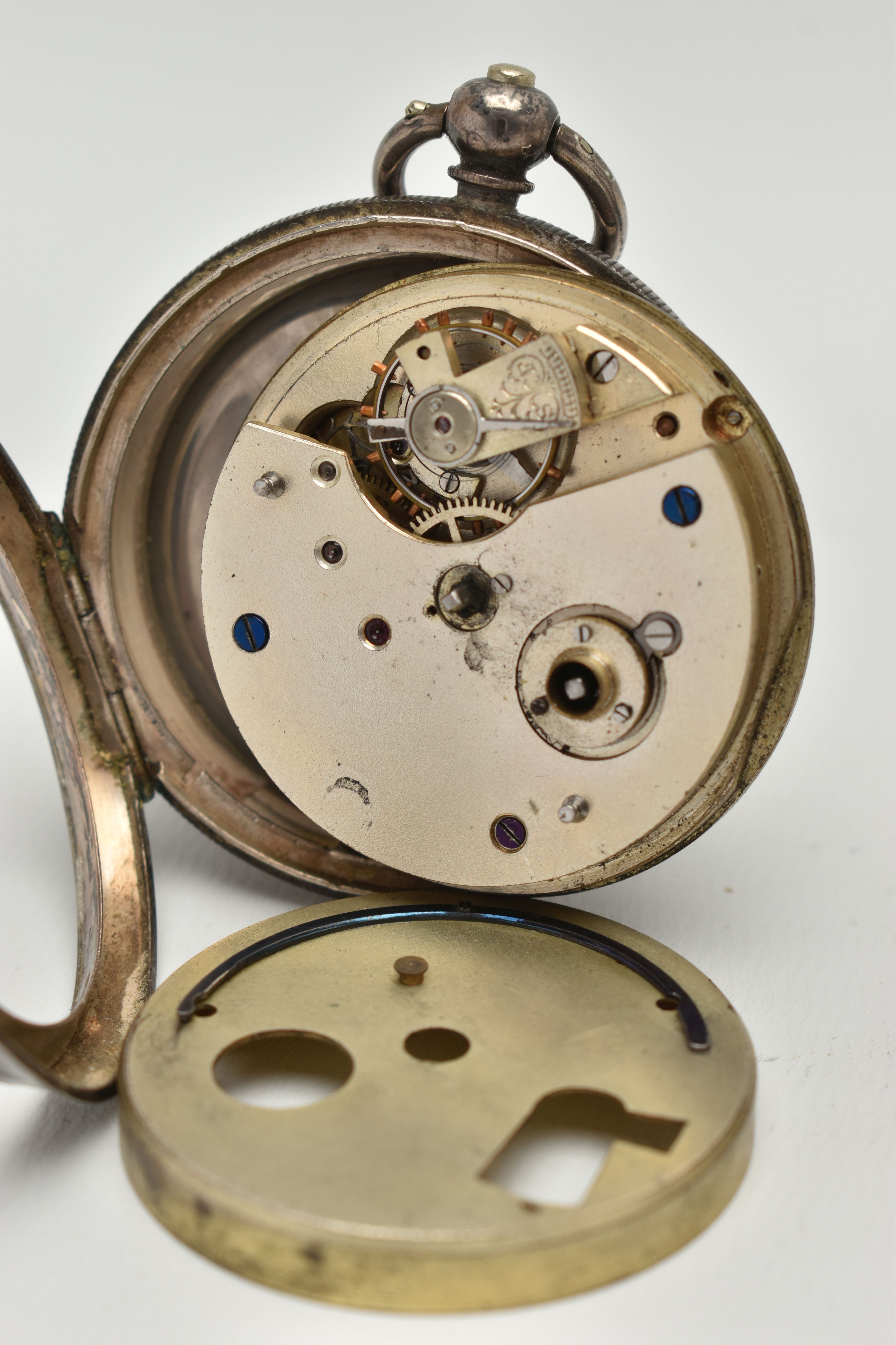 TWO OPEN FACE POCKET WATCHES, the first an AF white metal, open face pocket watch, (missing glass - Image 5 of 6