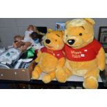 A COLLECTION OF SOFT TOYS AND DOLLS ETC to include a number of Disney Winnie the Pooh bears, largest