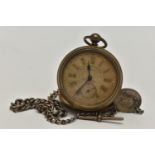 AN OPEN FACE POCKET WATCH, with Roman numerals and subsidiary seconds dial, face stamped Railway