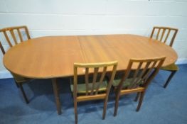 A MID CENTURY S FORM TEAK EXTENDING DINING TABLE, with a single additional length 213cm x closed