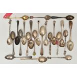 A BAG OF ASSORTED SILVER TEASPOONS, all with a full silver hallmarks, various styles and patterns,