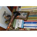 ONE BOX OF BOOKS, two Bird Prints and a Walking Stick, comprising over thirty book titles in