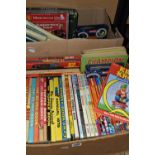TWO BOXES OF BOOKS & GAMES containing forty-nine children's books (Wonderful World of Knowledge,