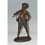 A FRENCH BRONZED SPELTER FIGURE OF 'BOY PLAYING FLUTE', after Auguste Moreau, depicting a boy in