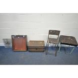 A SELECTION OF OCCASIONAL FURNITURE, to include a vintage child's desk on a metal base, width 49cm x