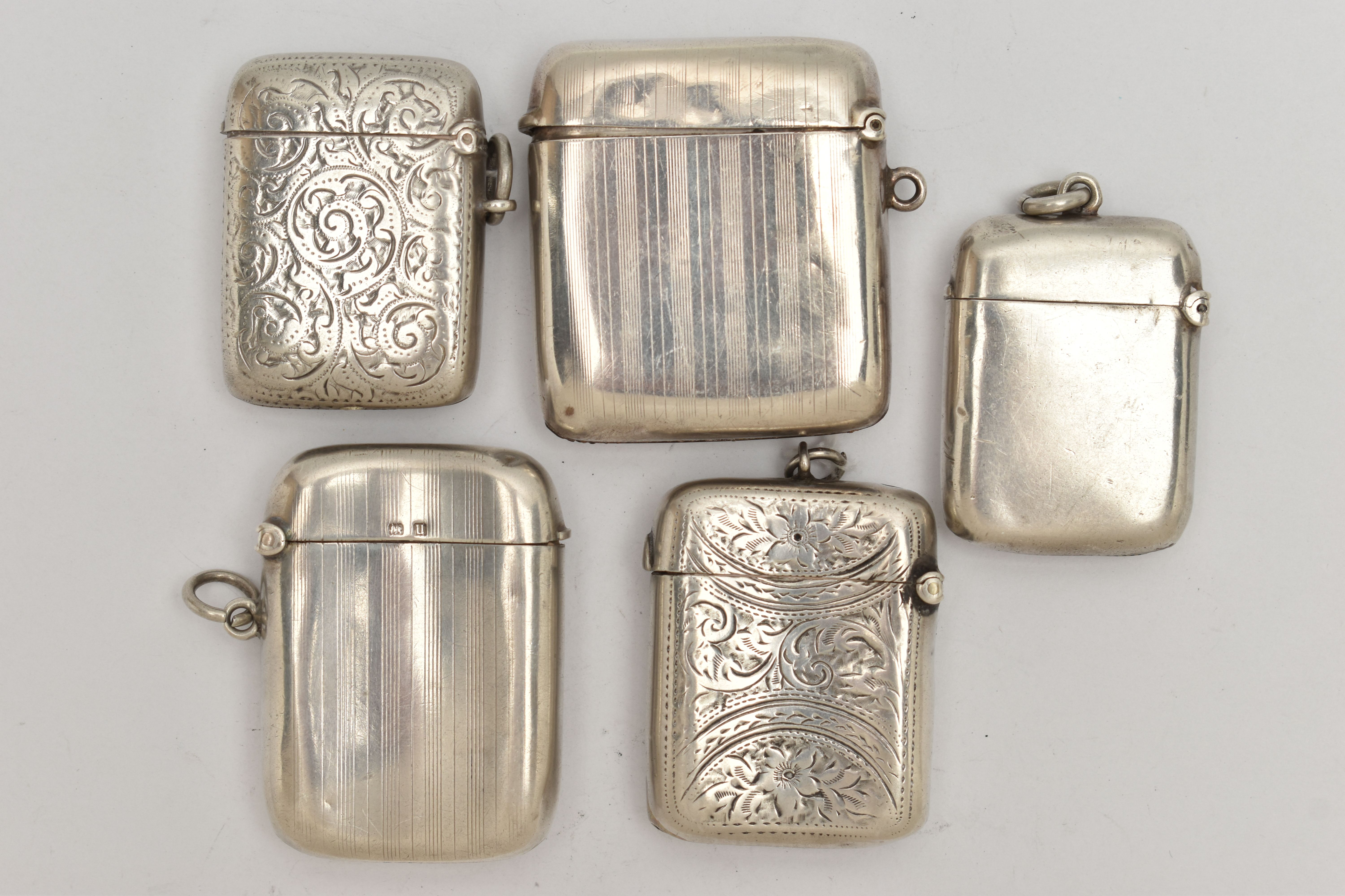 FIVE SILVER VESTA CASES, each of a rectangular form, one polished, two with an engine turned pattern - Image 2 of 3