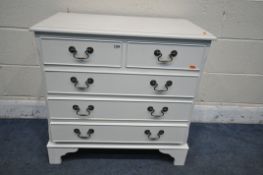 A MODERN PAINTED WHITE CHEST OF TWO SHORT OVER THREE LONG DRAWERS, width 75cm x depth 42cm x