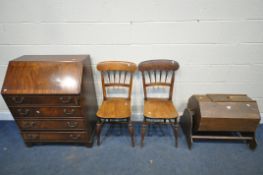 A PLYWOOD TOMBOLA, along with a mahogany bureau, and two chairs (condition report: chips to tombola)