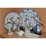 A SMALL GROUP OF LATE 19TH AND 20TH CENTURY CERAMICS, comprising an Art Deco porcelain figure of a