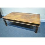 A MANGOWOOD AND IRON COFFEE TABLE, length 135cm x depth 75cm x height 40cm (condition report: