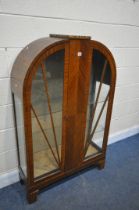 AN ART DECO MAHOGANY DOME TOP TWO DOOR CHINA CABINET, width 88cm x depth 31cm x height 140cm (