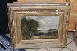 THREE LATE 19TH CENTURY UNSIGNED OIL PAINTINGS, comprising a post-harvest landscape scene, oil on