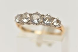 AN EARLY 20TH CENTURY FIVE STONE DIAMOND RING, five old cut diamonds, approximate total diamond