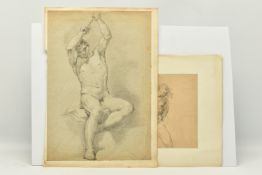 CIRCLE OF ROBERT SURTEES ( 1737-1802) A NUDE MALE FIGURE STUDY, the male is seated and is holding