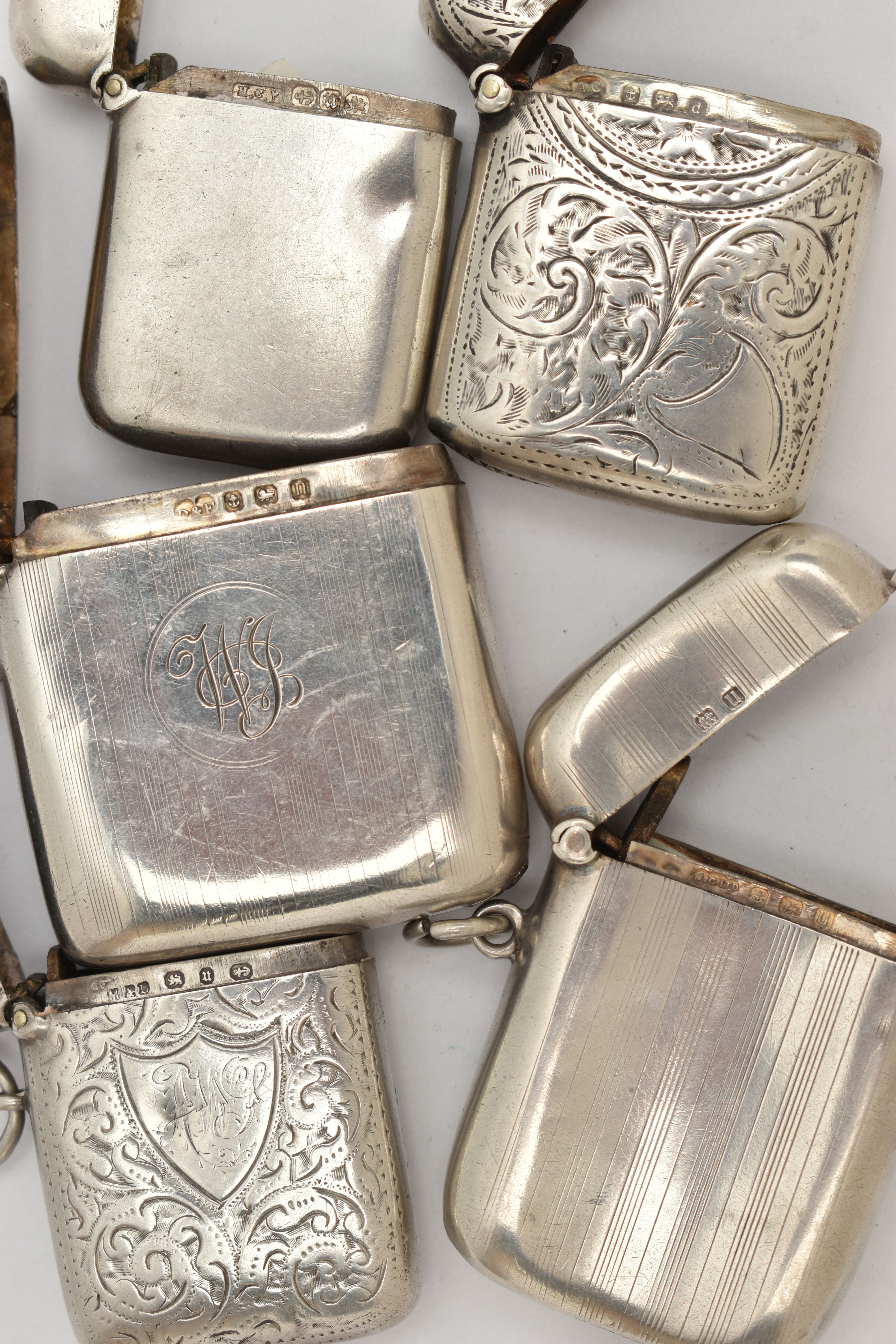 FIVE SILVER VESTA CASES, each of a rectangular form, one polished, two with an engine turned pattern - Image 3 of 3