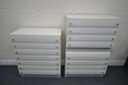 A WHITE THREE PIECE BEDROOM SUITE, comprising a chest of seven drawers, width 82cm x depth 45cm x
