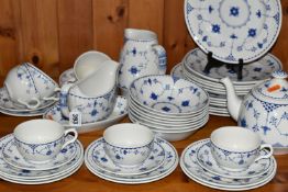 MASON'S DENMARK PATTERN DINNERWARE, comprising a teapot, milk jug, sugar bowl, six dinner plates,
