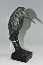 BILL PRICKETT - A BRONZE 'KINGFISHER ON STUMP', with marbled blue finish, numbered 26/50 to marble