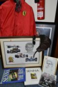 A BOX AND LOOSE FORMULA ONE MOTOR RACING THEMED ITEMS, to include a Nice Man Sports Ferrari
