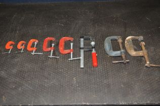 A SELECTION OF C CLAMPS, to include two paramo number 3, an unbranded number 3, 2 1/2, 2, two number