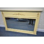 A CREAM PAINTED FRENCH OVERLMANTLE MIRROR, 148cm x 96cm (condition report: worn finish in places)