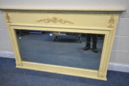 A CREAM PAINTED FRENCH OVERLMANTLE MIRROR, 148cm x 96cm (condition report: worn finish in places)