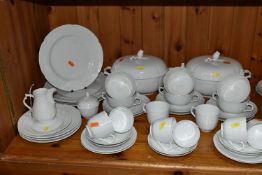 A QUANTITY OF WHITE KAISER 'DUBERRY' DESIGN DINNERWARE, comprising two covered tureens (one has a