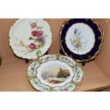 TWO ROYAL CROWN DERBY CABINET PLATES AND ANOTHER 19TH CENTURY CABINET PLATE, POSSIBLY DERBY, the