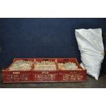 THREE TRAYS AND A BAG, containing a large quantity of pine drawer/doorknobs, varying in sizes (4)