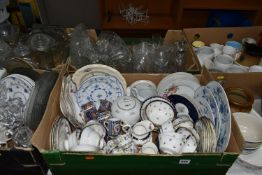 FIVE BOXES AND LOOSE CERAMICS AND GLASS ETC, to include Royal Worcester ramekins, Cauldon rose