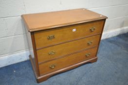 A STAG CHEST OF THREE DRAWERS, width 86cm x depth 45cm x height 64cm (condition report: good)