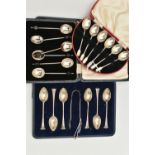 THREE CASED SETS OF SILVER COFFEE SPOONS, comprising an Elizabeth II set in a semi-circular case,