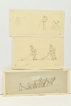 EDWARD DUNCAN (1803-1882) THREE FARMING THEMED SKETCHES, comprising a ploughing scene with heavy