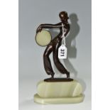 AFTER LORENZL, an Art Deco style bronze figure of a tambourine dancer, on a green onyx base,