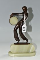 AFTER LORENZL, an Art Deco style bronze figure of a tambourine dancer, on a green onyx base,
