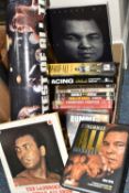 ONE BOX OF BOXING/MUHAMMAD ALI EPHEMERA comprising seven Ali DVD'S (one duplicate) five books, The
