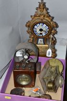 A BOX OF GAUGES, CLOCK PARTS AND SILVER ETC, comprising a White of Glasgow Victorian pocket