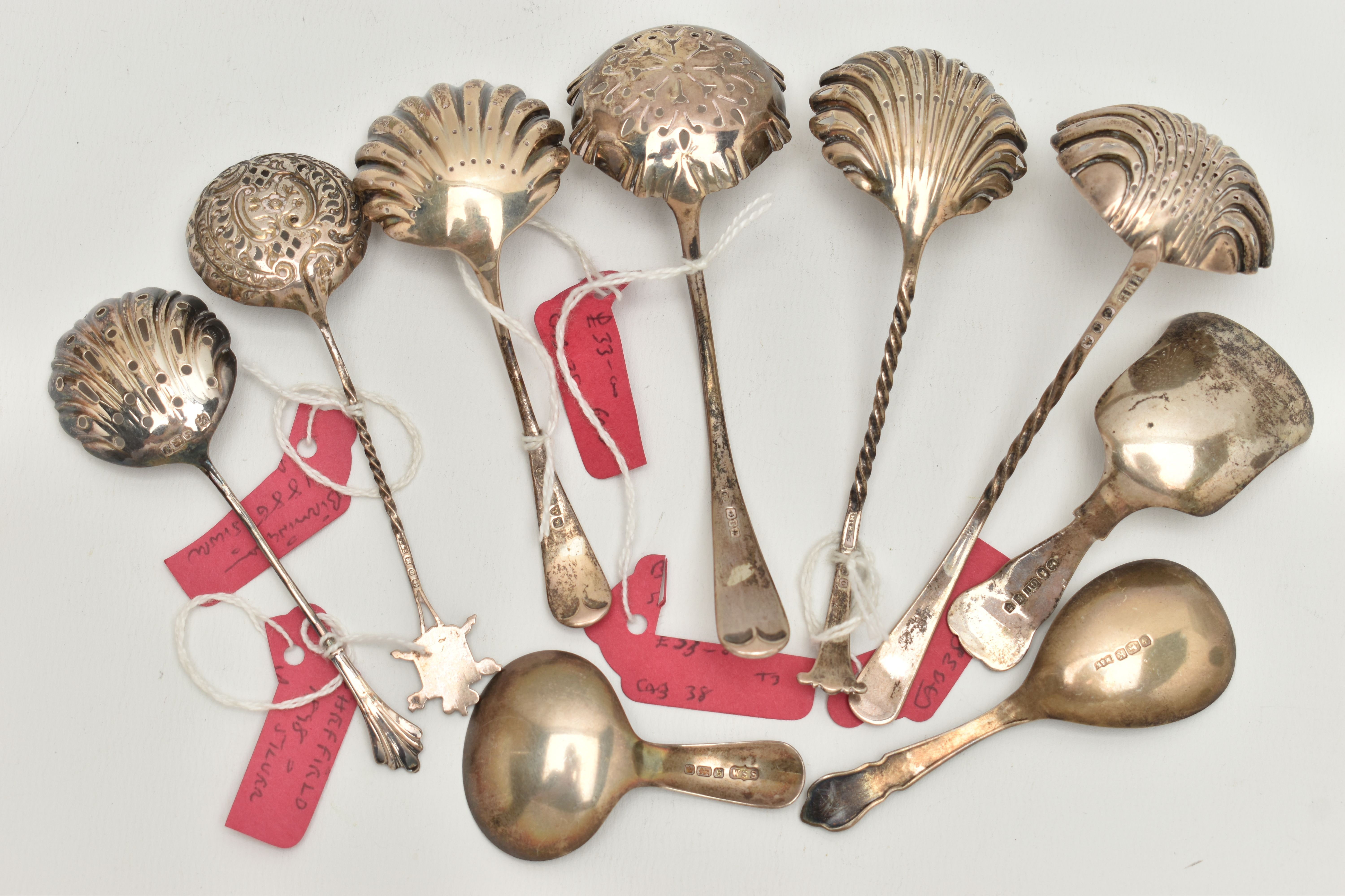 THREE SILVER CADDY SPOONS AND SIX SIFTER SPOONS, to include a 'George Unite' caddy spoon, hallmarked - Image 5 of 6