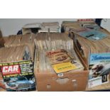 FIVE BOXES OF MAGAZINES containing a miscellaneous collection of mid 20th century Motoring