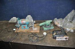 A CLARKE 6in BENCH GRINDER with wire wheel and drill sharpening attachment (switch broken), a