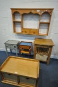 A SELECTION OF OCCASIONAL FURNITURE, to include a beech hall bench with two drawers, width 89cm x