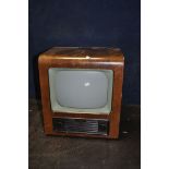A BUSH TYPE TV43 1950s TV with 19 valves and 14in CRT screen, walnut cabinet width 42cm x depth 40cm