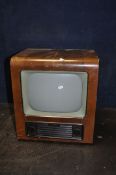 A BUSH TYPE TV43 1950s TV with 19 valves and 14in CRT screen, walnut cabinet width 42cm x depth 40cm