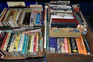 FIVE BOXES OF BOOKS containing approximately 127 miscellaneous titles in mostly hardback format,