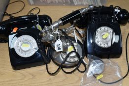 THREE VINTAGE STYLE TELEPHONES, comprising a black plastic G.P.O dial telephone 706L (
