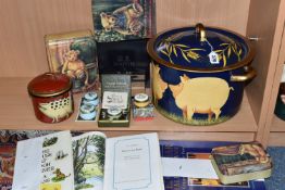 A COLLECTION OF ENAMEL WARES AND SUNDRY ITEMS, to include a Crummles Beatrix Potter 'Samuel