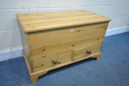 A PINE BLANKET CHEST, with two drawers, width 95cm x depth 48cm x height 59cm (condition report: